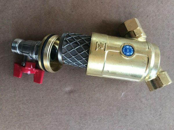 FILTRO IN LINEA DI MANDATA PER IRRORATRICE CON GHIERA E RUBINETTO DI SPURGO